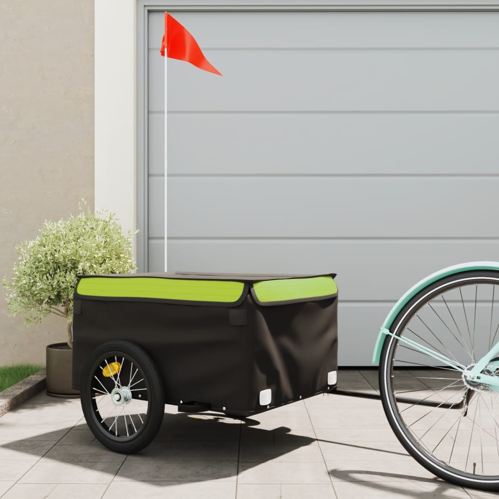 vidaXL Remorcă pentru biciclete, negru și verde, 45 kg, fier