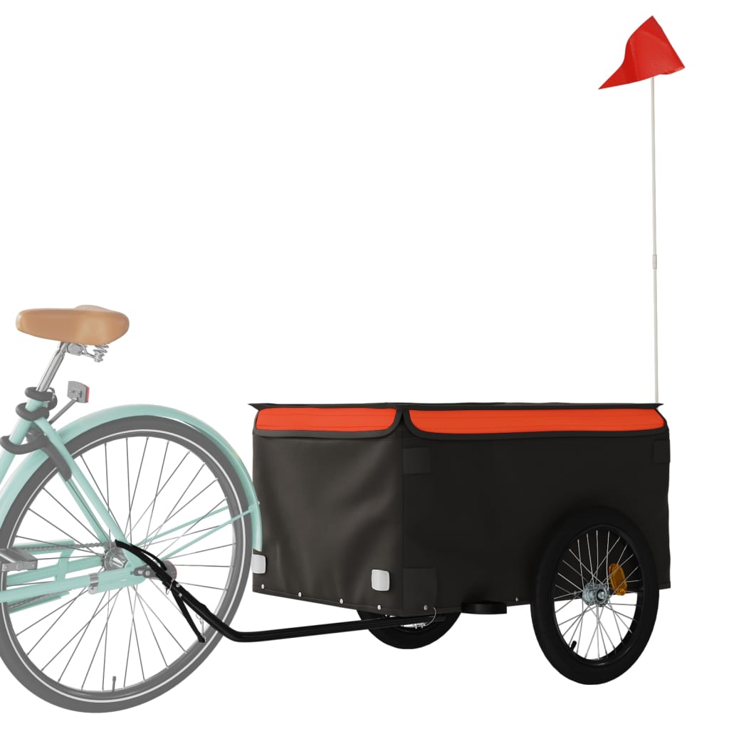 vidaXL Fietstrailer 45 kg ijzer zwart en oranje afbeelding