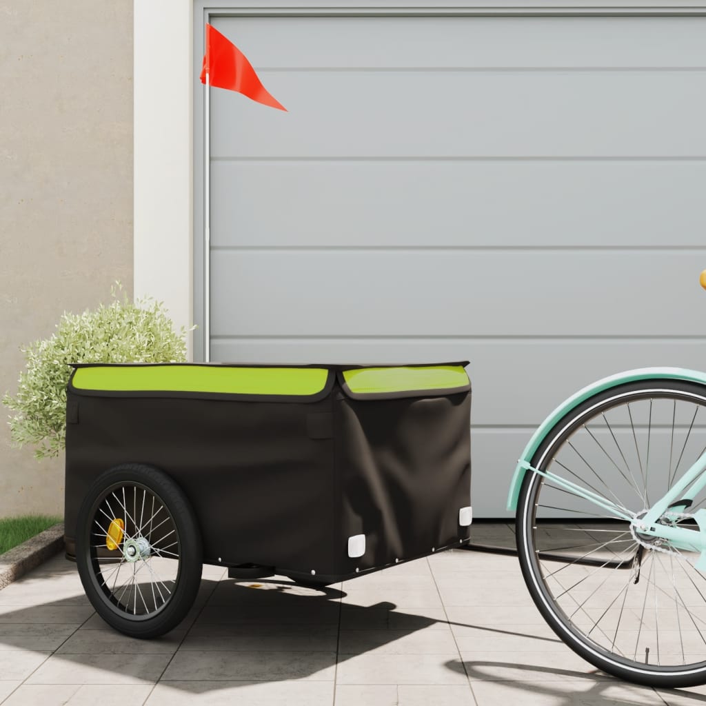 vidaXL Remorcă pentru biciclete, negru și verde, 45 kg, fier Accesorii