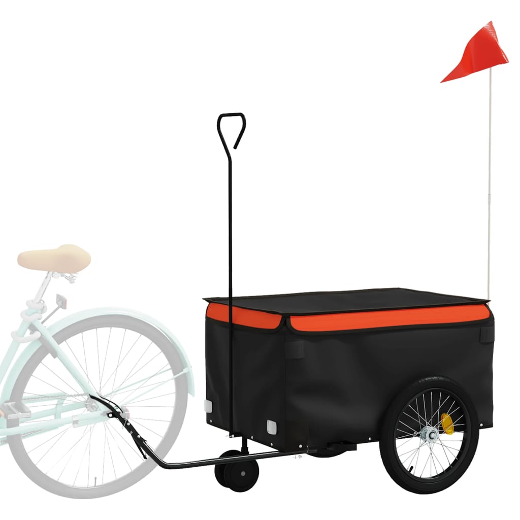 vidaXL Fietstrailer 30 kg ijzer zwart en oranje afbeelding