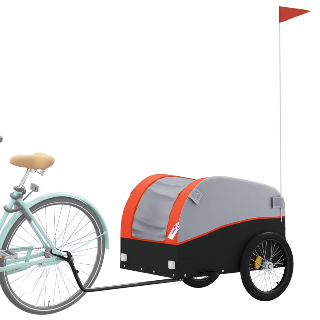 vidaXL Fietstrailer 45 kg ijzer zwart en oranje afbeelding