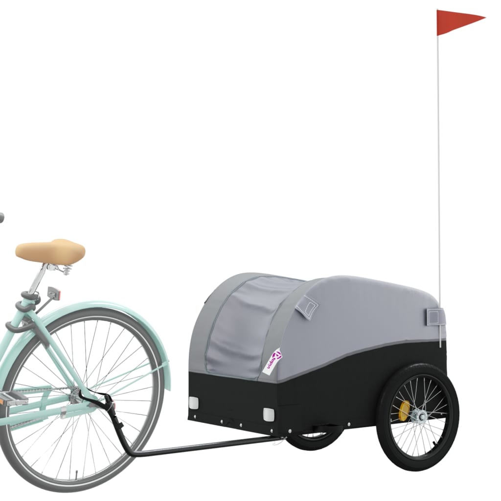 vidaXL Fietstrailer 45 kg ijzer zwart en grijs afbeelding