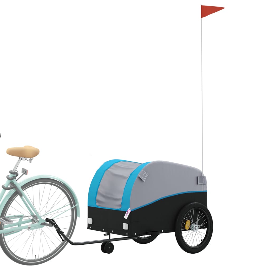 vidaXL Fietstrailer 45 kg ijzer zwart en blauw afbeelding