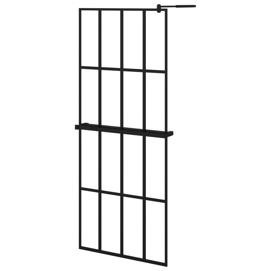 fekete ESG üveg és alumínium zuhanyfal polccal 80 x 195 cm