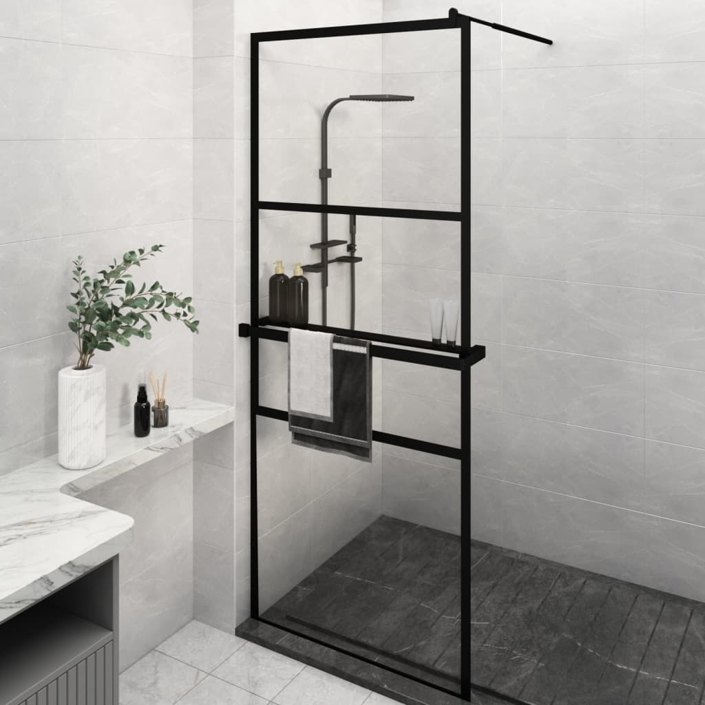 vidaXL Paroi de douche avec étagère Noir 80x195 cm Verre ESG&Aluminium