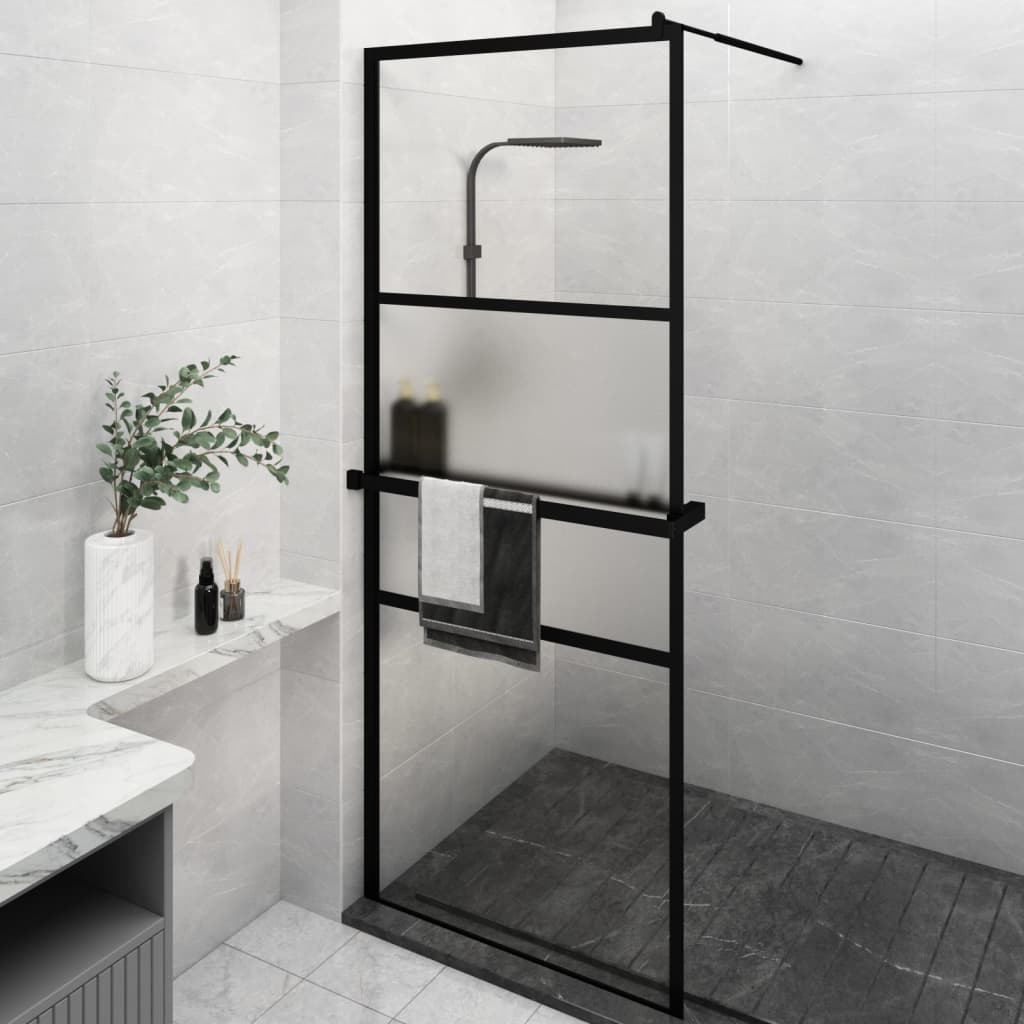 Duschwand mit Ablage für Walk-In-Dusche Schwarz 80×195 cm ESG kaufen