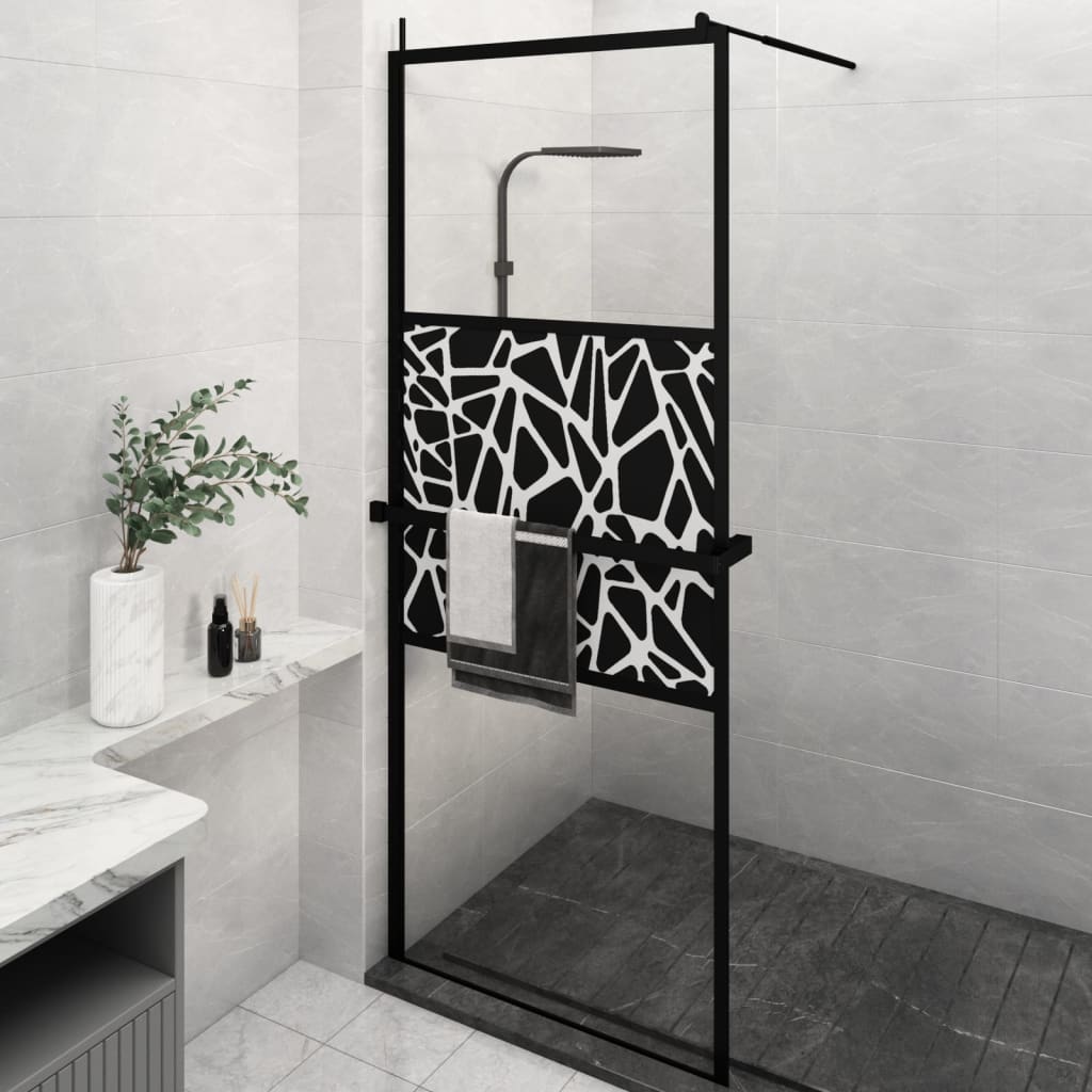 Duschwand mit Ablage für Walk-In-Dusche Schwarz 80×195 cm ESG