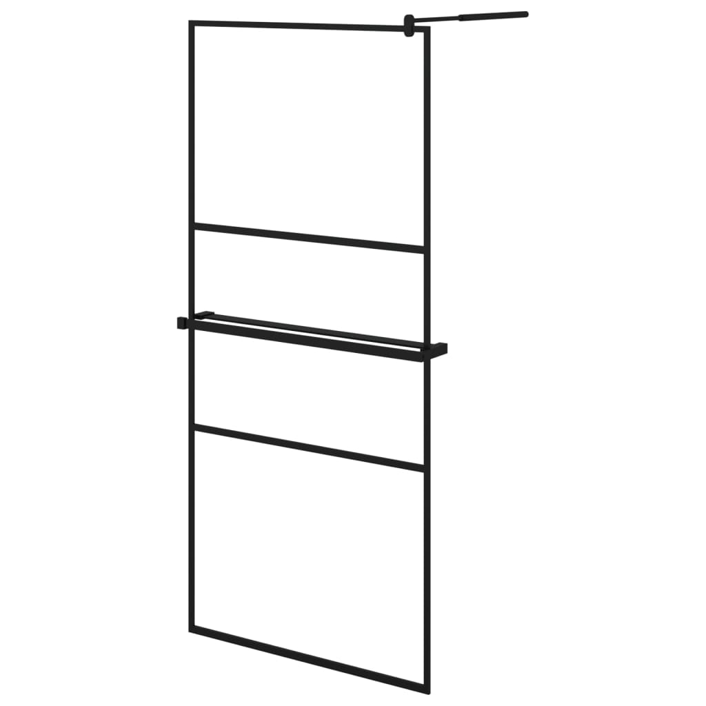 vidaXL Zástěna do průchozí sprchy s policí černá 90x195 cm ESG/hliník