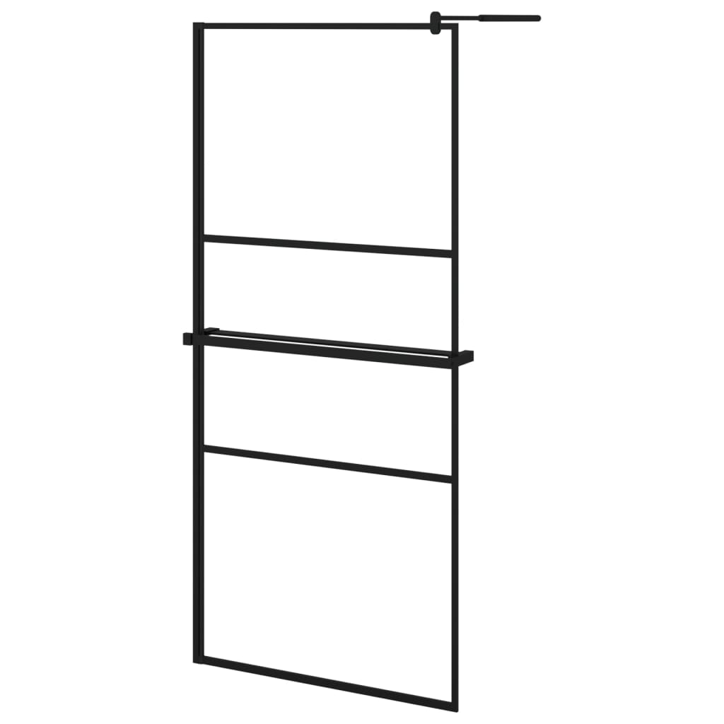 vidaXL Zástěna do průchozí sprchy s policí černá 90x195 cm ESG/hliník
