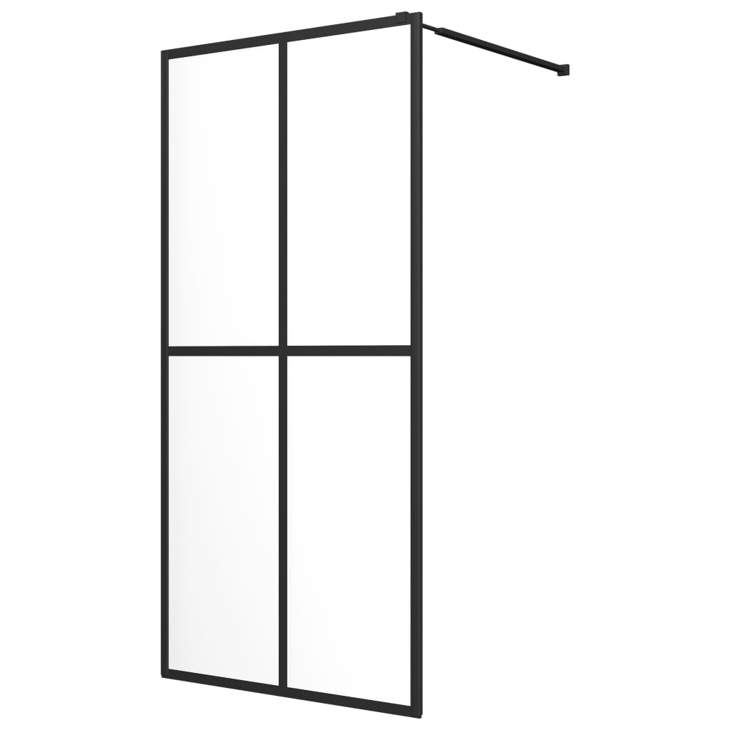 vidaXL Inloopdouchewand met schap 100x195 cm ESG-glas aluminium zwart afbeelding