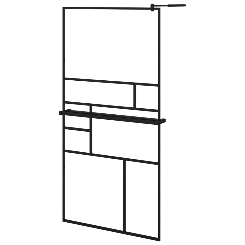 vidaXL Pregrada za tuš s polico črna 100x195 cm ESG steklo in aluminij