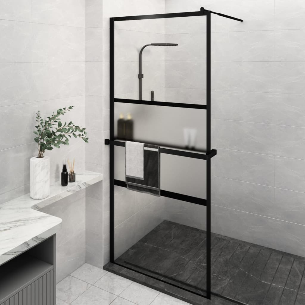 vidaXL Duschwand mit Ablage für Walk-In-Dusche Schwarz 100x195 cm ESG