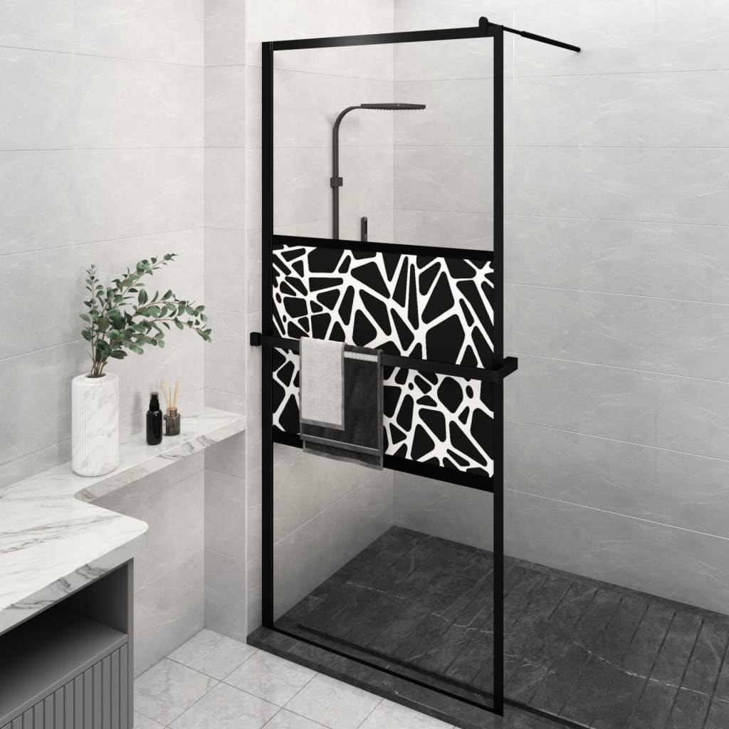 Zástěna do průchozí sprchy s policí černá 100x195 cm ESG/hliník