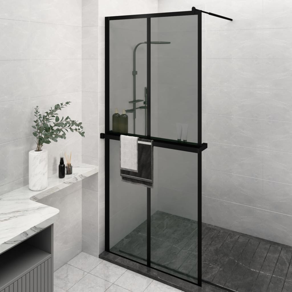 vidaXL Duschwand mit Ablage für Walk-In-Dusche Schwarz 100x195 cm ESG