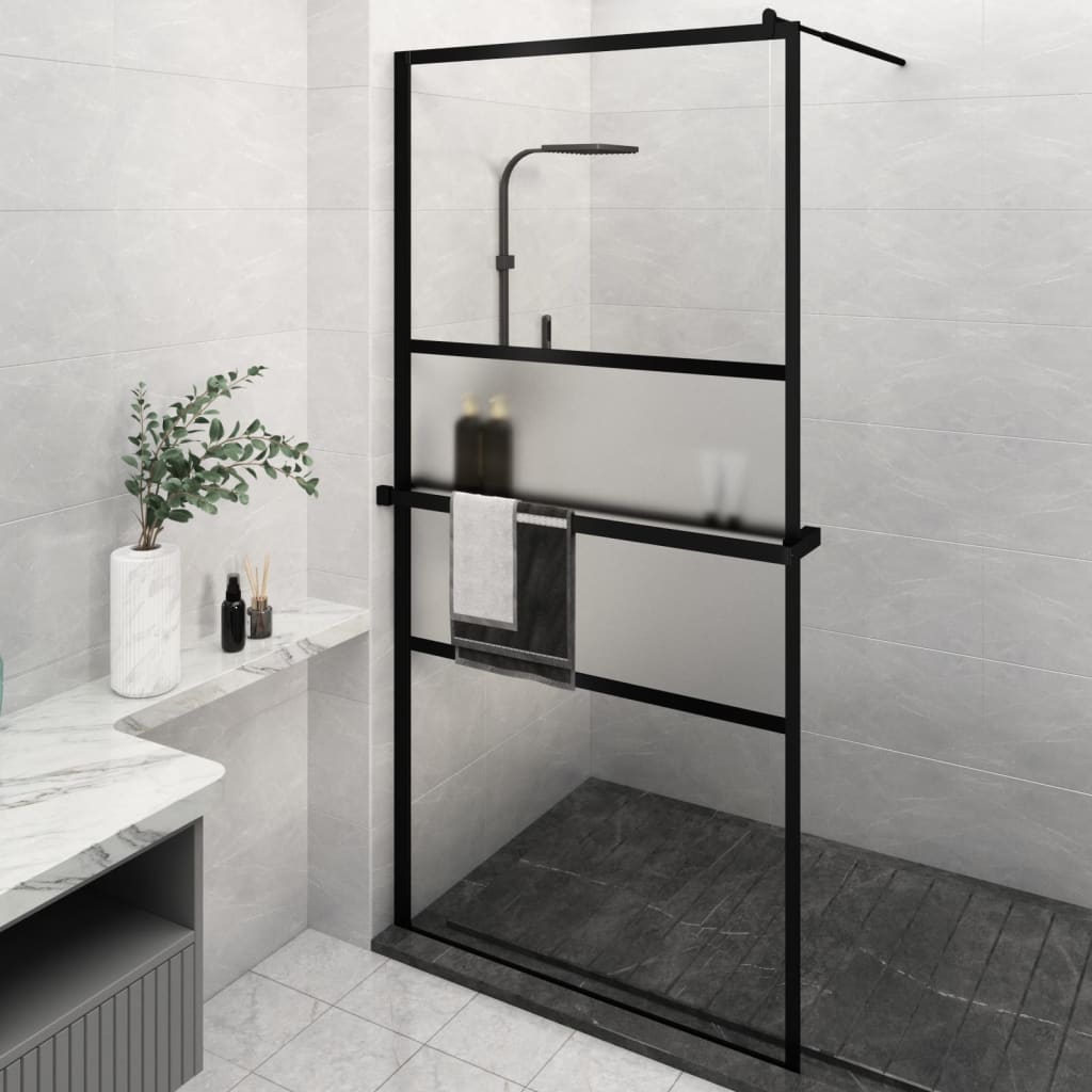 vidaXL Duschwand mit Ablage für Walk-In-Dusche Schwarz 115x195 cm ESG