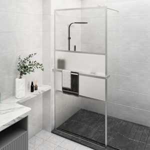 Zástěna do průchozí sprchy s policí chrom 90x195 cm ESG/hliník - obrázek 1