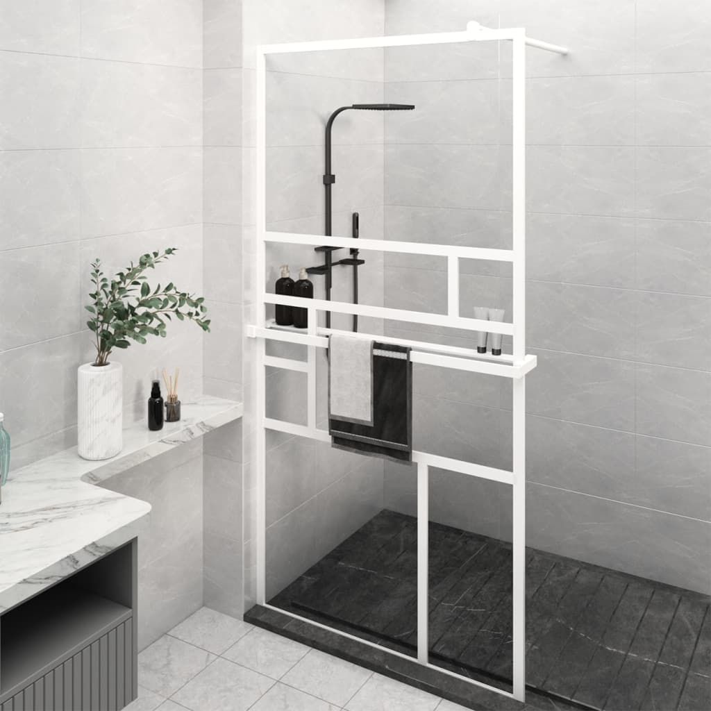 vidaXL Paroi de douche et étagère Blanc 100x195 cm Verre ESG&Aluminium