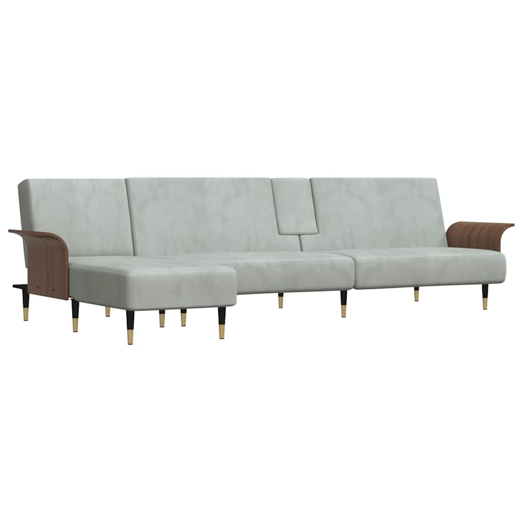 vidaXL Slaapbank L-vormig 279x140x70 cm fluweel lichtgrijs