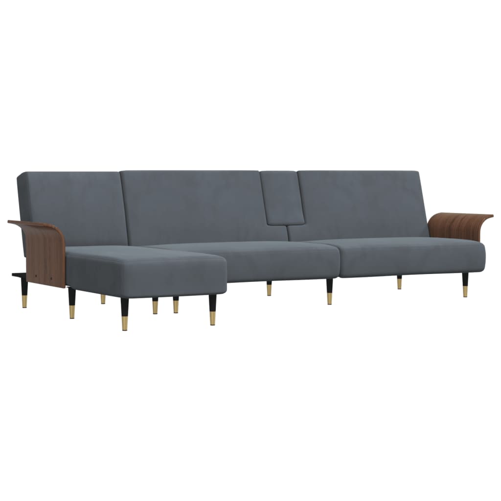 Image of vidaXL L-shaped Sofa Bed Dark Grey 279x140x70 cm Velvet