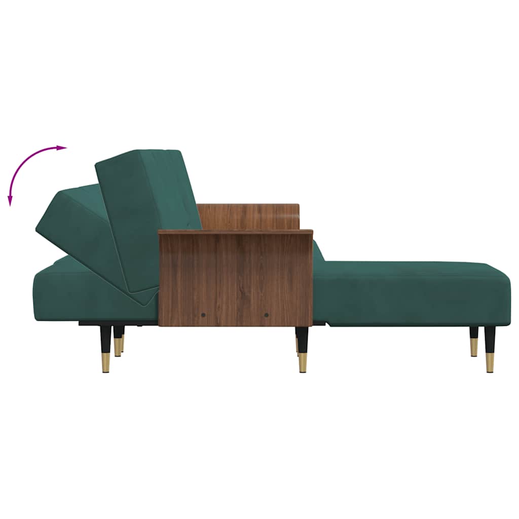 Г-образно разтегателно канапе тъмнозелено 279x140x70 см кадифе