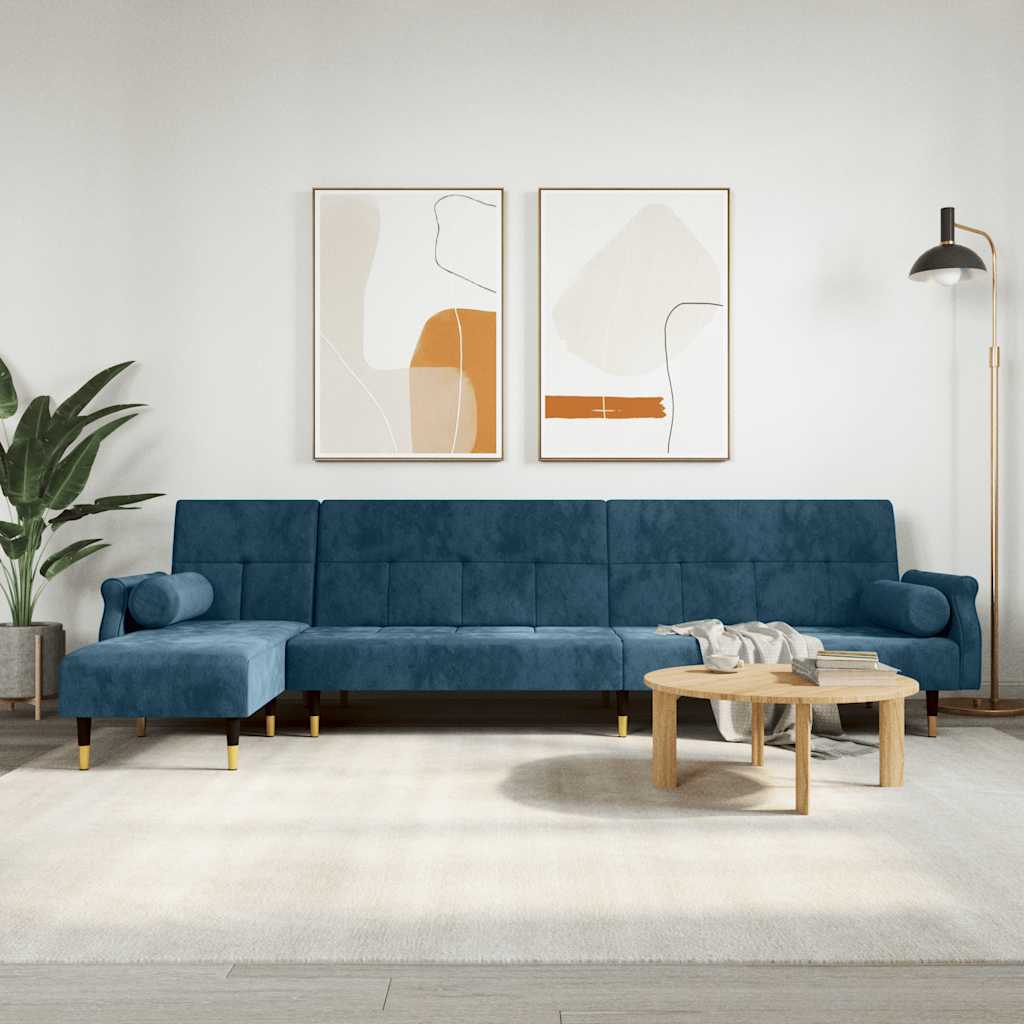 vida XL Schlafsofa in L-Form Blau 271x 140x 70 cm Samt