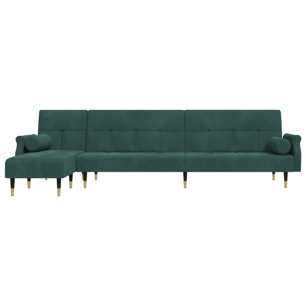 vidaXL Slaapbank L-vormig 271x140x70 cm fluweel donkergroen afbeelding