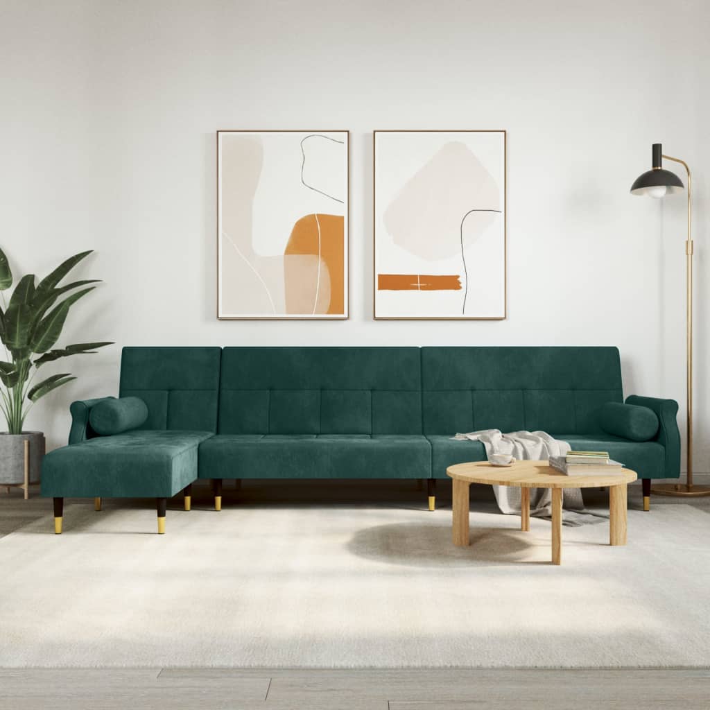 vidaXL Schlafsofa in L-Form Dunkelgrün 271x140x70 cm Samt