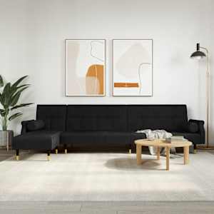 Rozkládací pohovka ve tvaru L černá 271 x 140 x 70 cm samet - obrázek 1