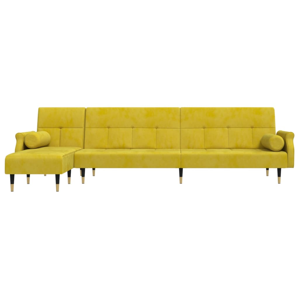 vidaXL Slaapbank L-vormig 271x140x70 cm fluweel geel afbeelding