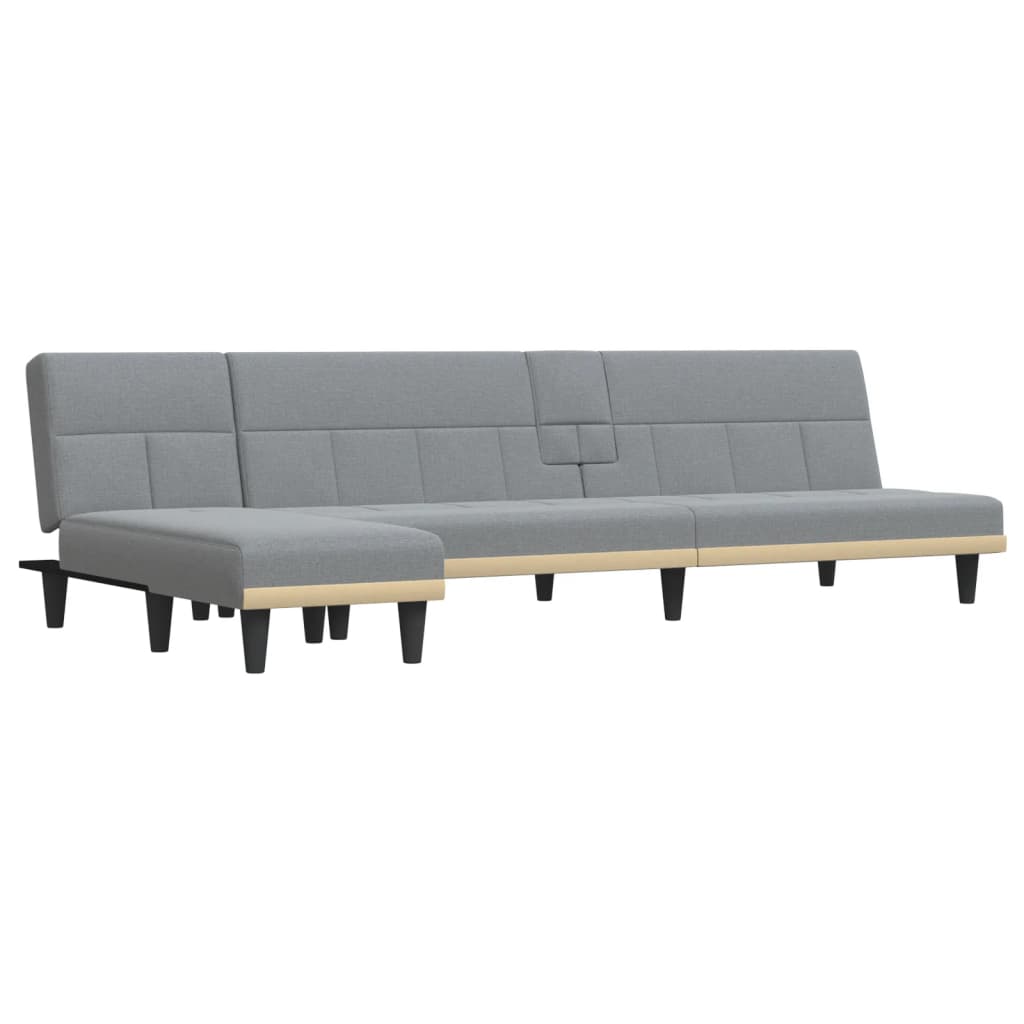 vidaXL Slaapbank L-vormig 255x140x70 cm stof lichtgrijs