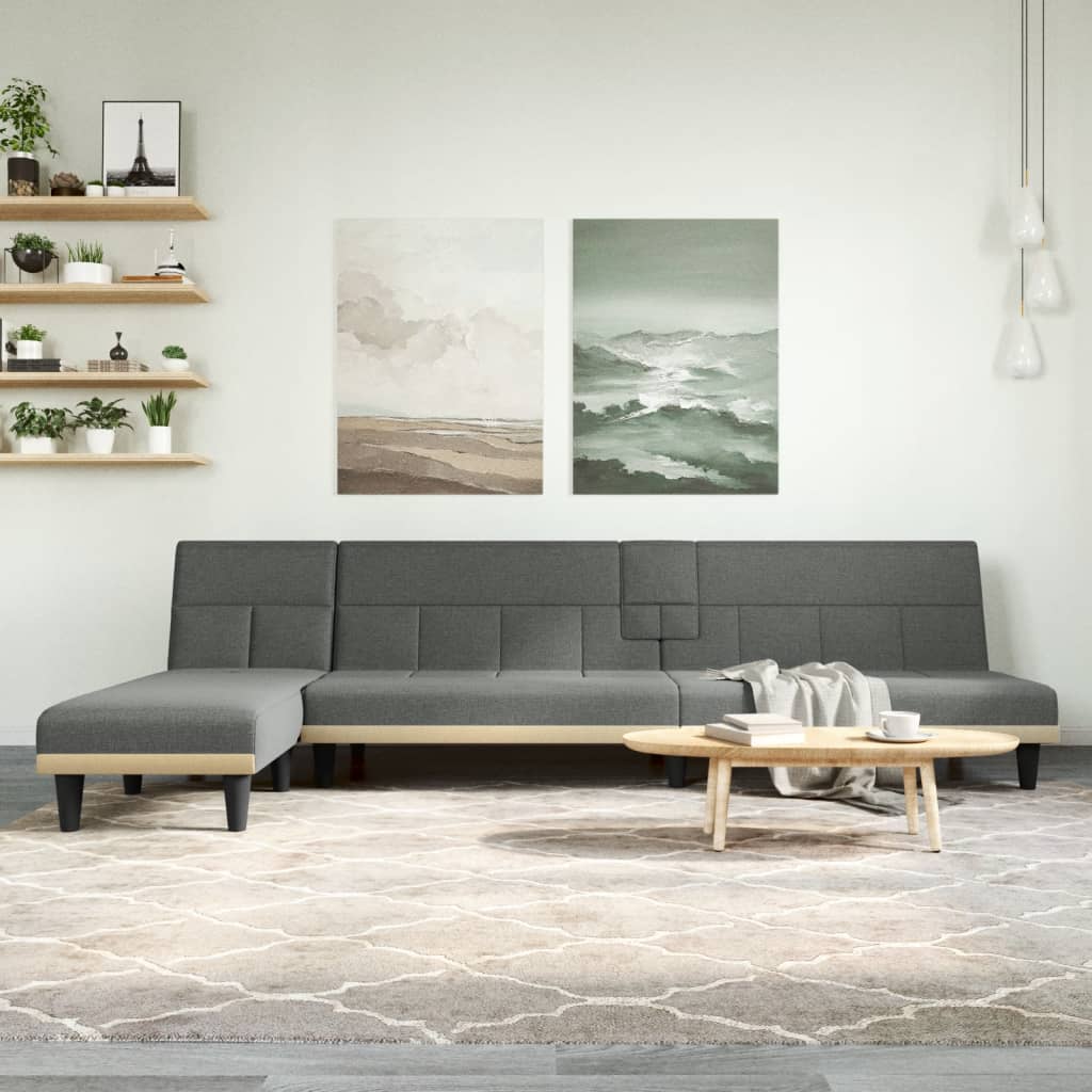 vidaXL Schlafsofa in L-Form Dunkelgrau 255x140x70 cm Stoff