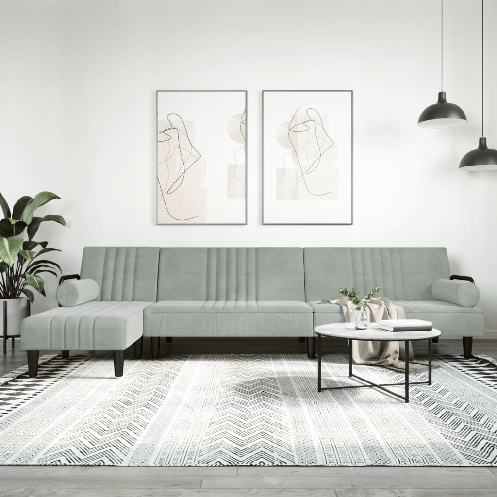 Canapé-lit en forme de L gris clair 260x140x70 cm velours