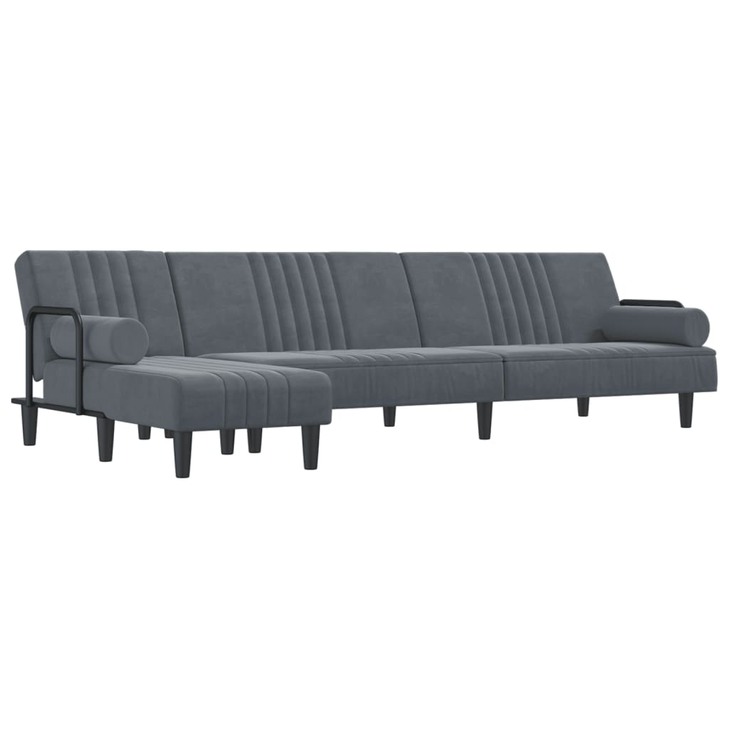 Image of vidaXL L-shaped Sofa Bed Dark Grey 260x140x70 cm Velvet