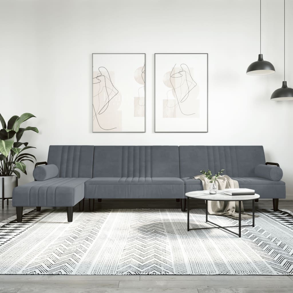 9: vidaXL L-formet sovesofa 260x140x70 cm velour mørkegrå