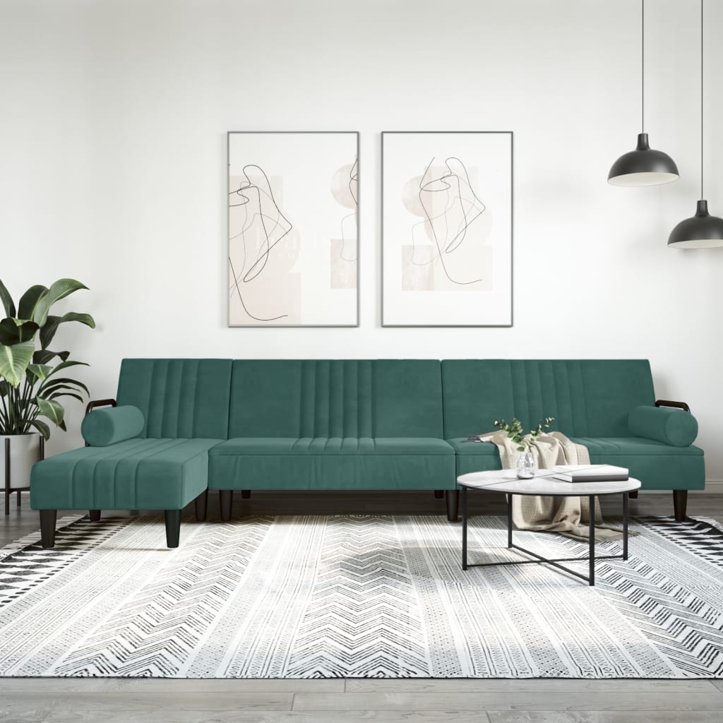 vidaXL L-formet sovesofa 260x140x70 cm velour mørkegrøn