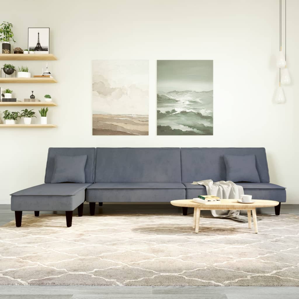 vidaXL Schlafsofa in L-Form Dunkelgrau 255x140x70 cm Samt