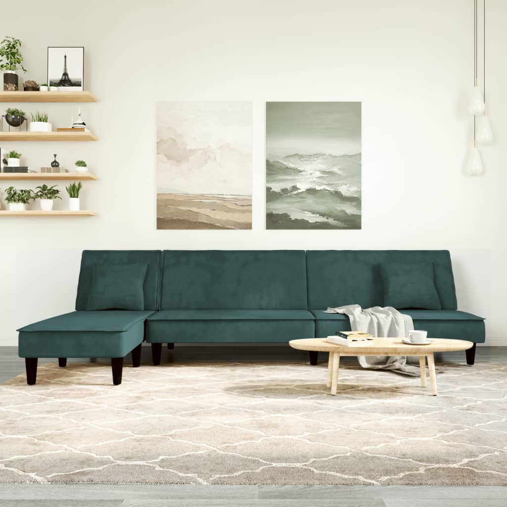 vidaXL Canapea extensibilă în formă de L verde 255x140x70 cm catifea