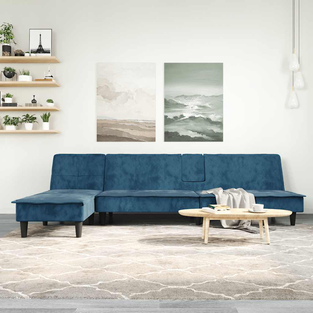 vidaXL Schlafsofa in L-Form Blau 255x140x70 cm Samt