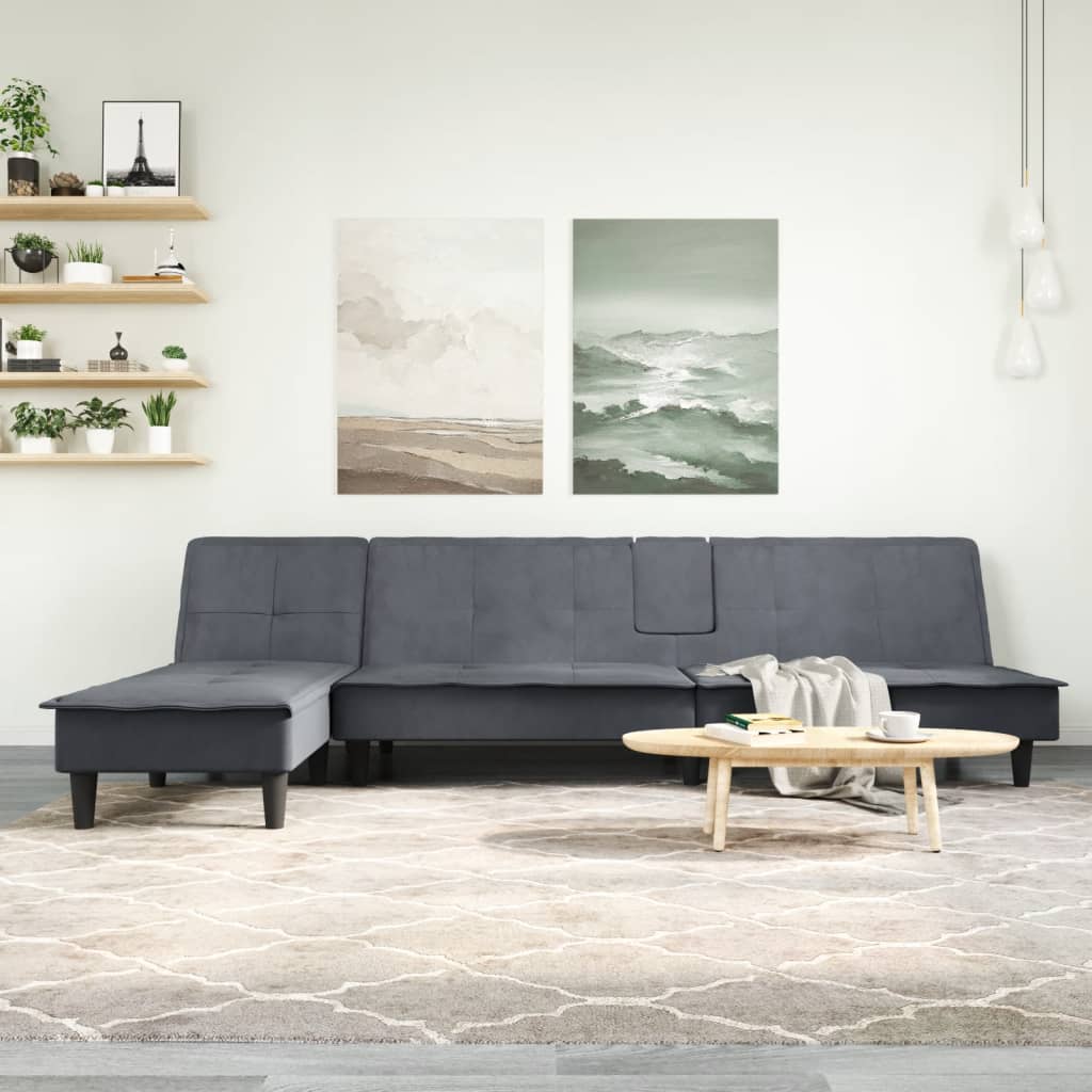 vidaXL L-formet sovesofa 255x140x70 cm velour mørkegrå