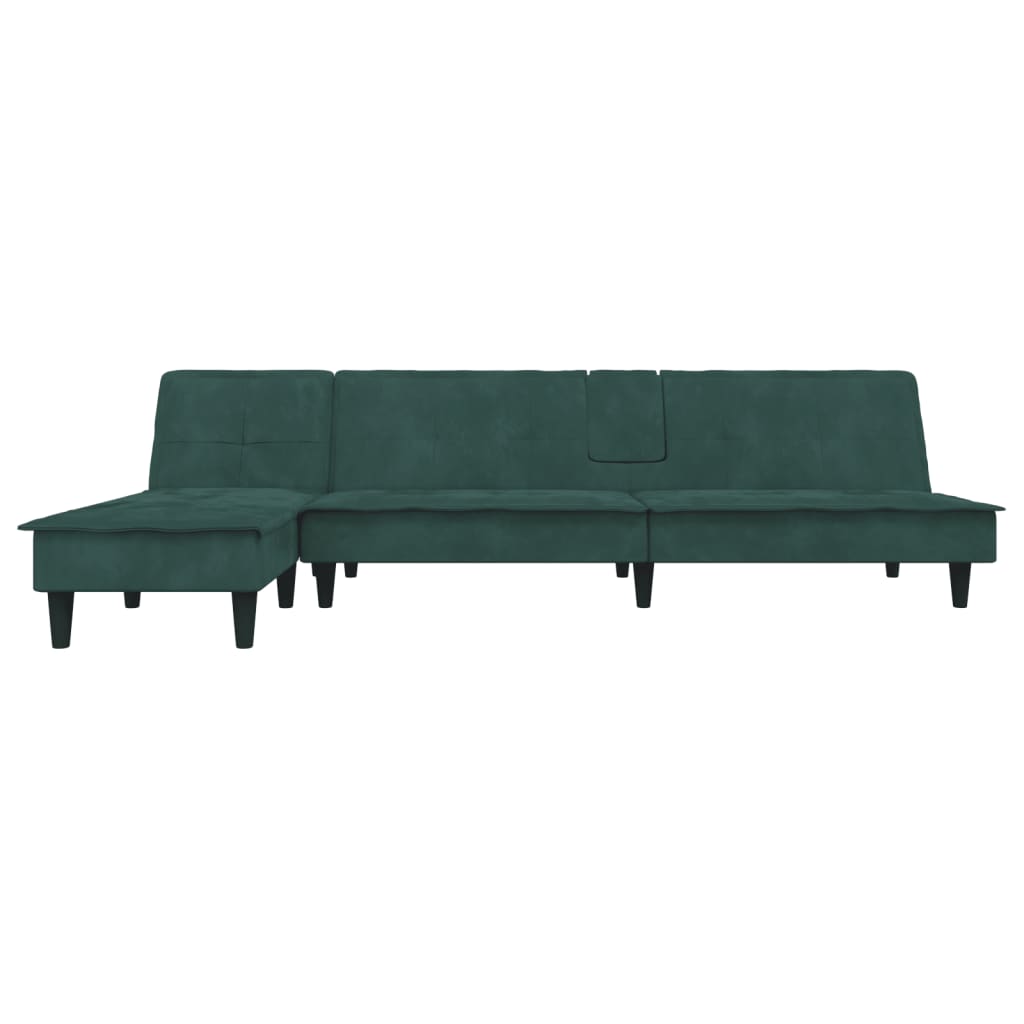 vidaXL Canapé-lit en forme de L vert foncé 255x140x70 cm velours