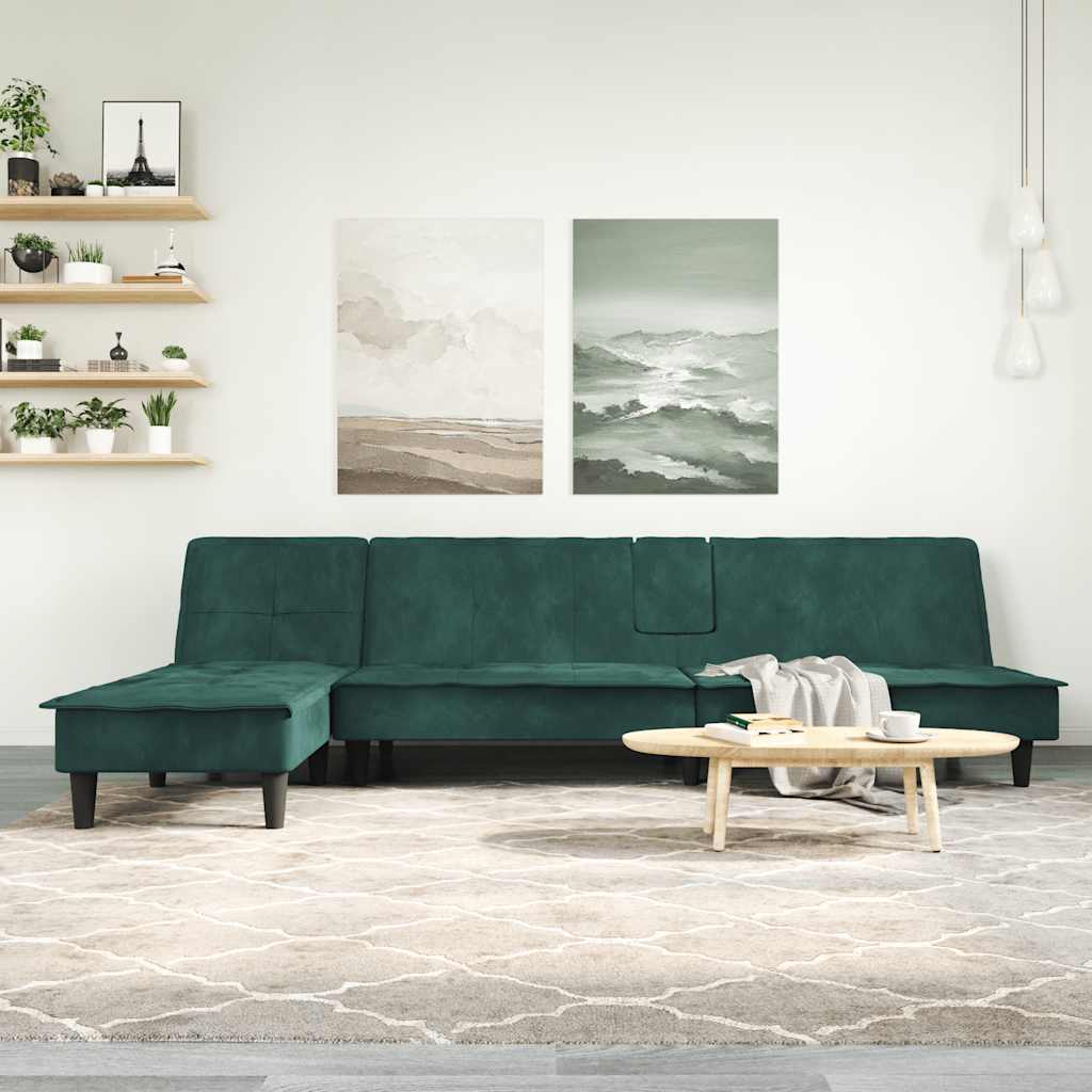 vidaXL Canapea extensibilă în formă de L verde 255x140x70 cm catifea