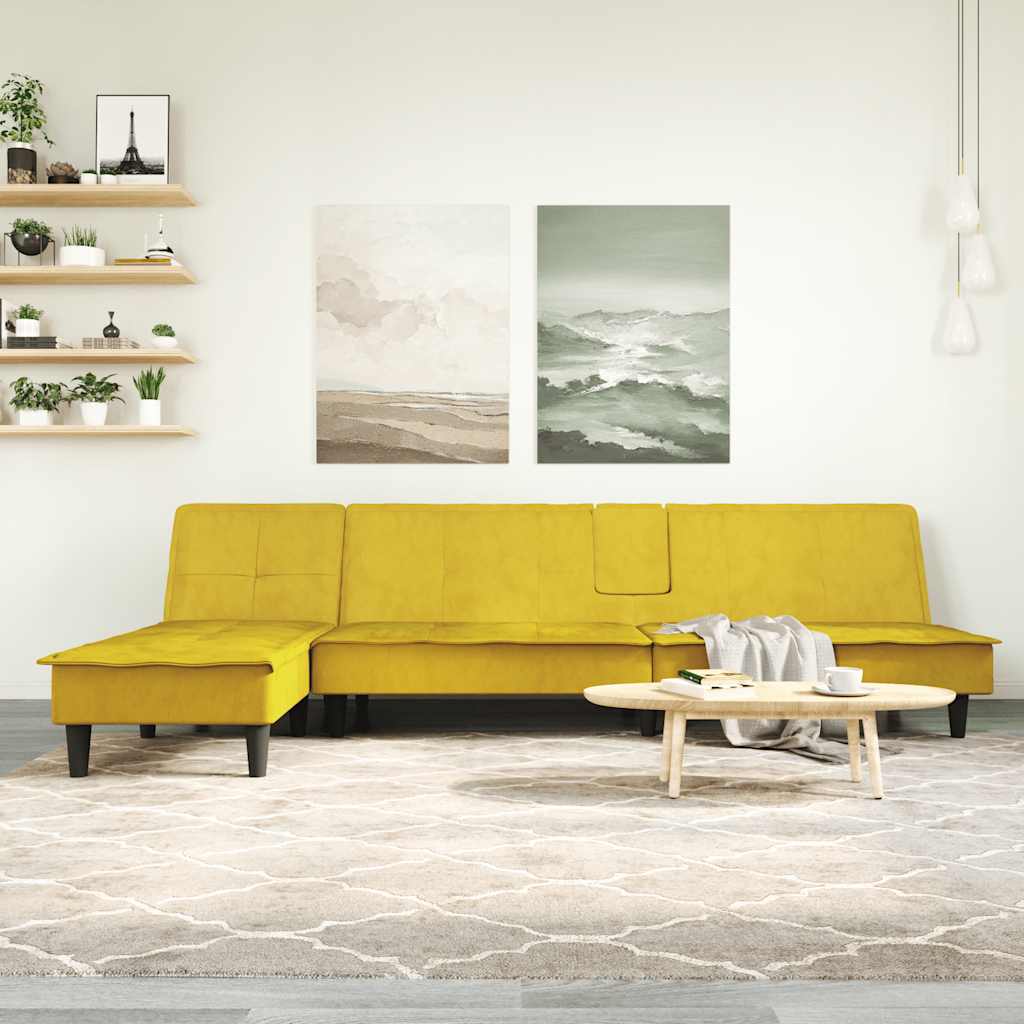 vidaXL Schlafsofa in L-Form Gelb 255x140x70 cm Samt