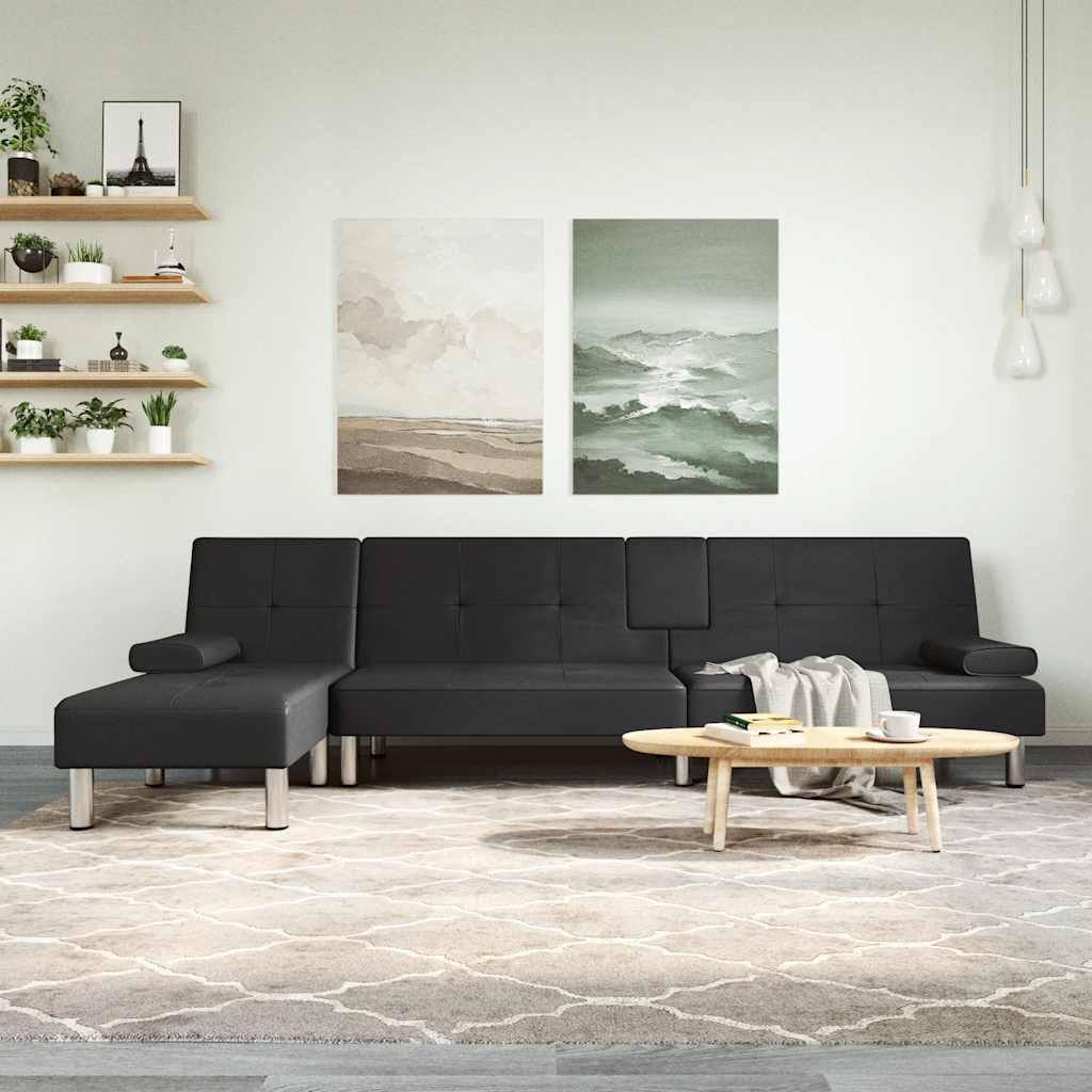 vidaXL Schlafsofa in L-Form Schwarz 255x140x70 cm Kunstleder