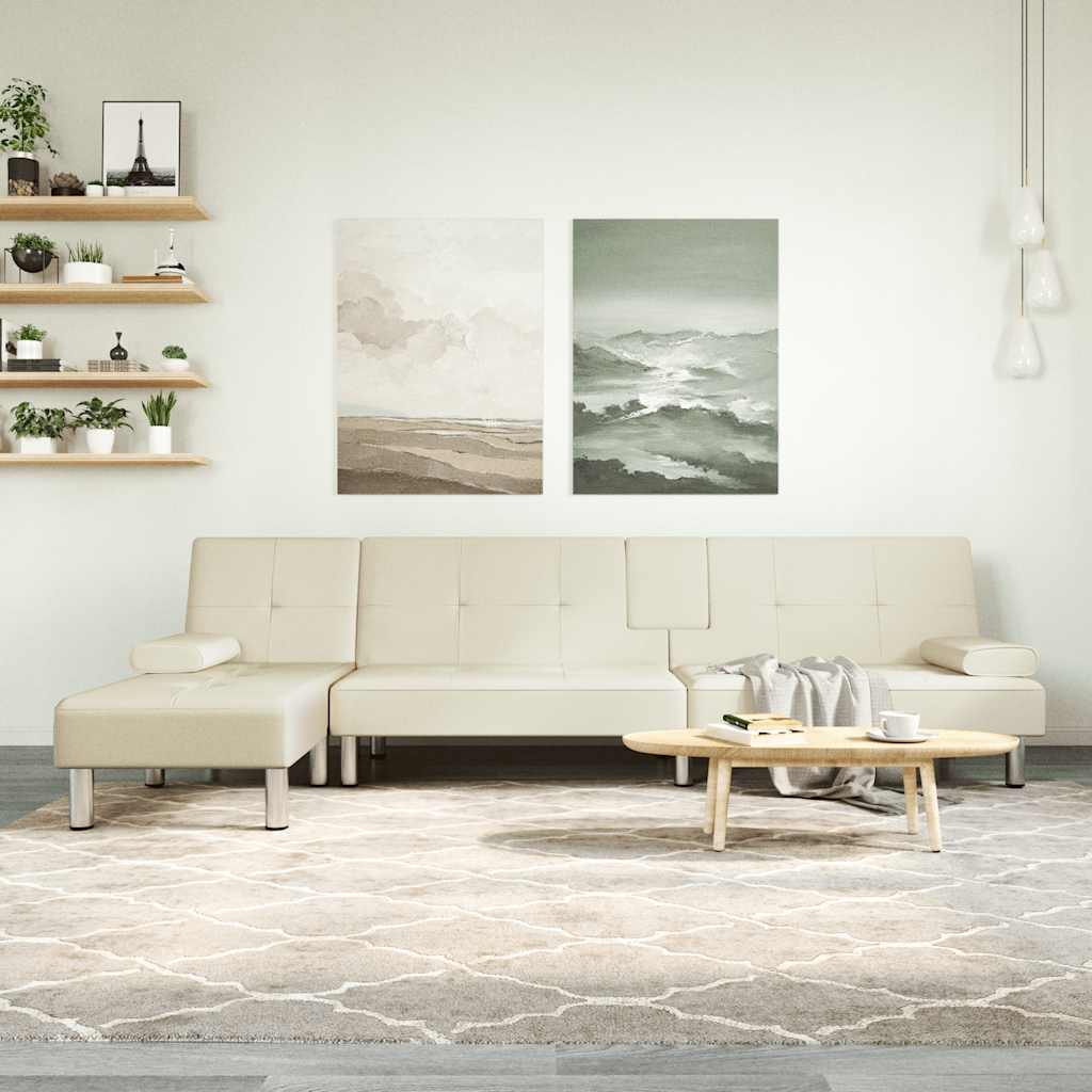 vidaXL Schlafsofa in L-Form Creme 255x140x70 cm Kunstleder