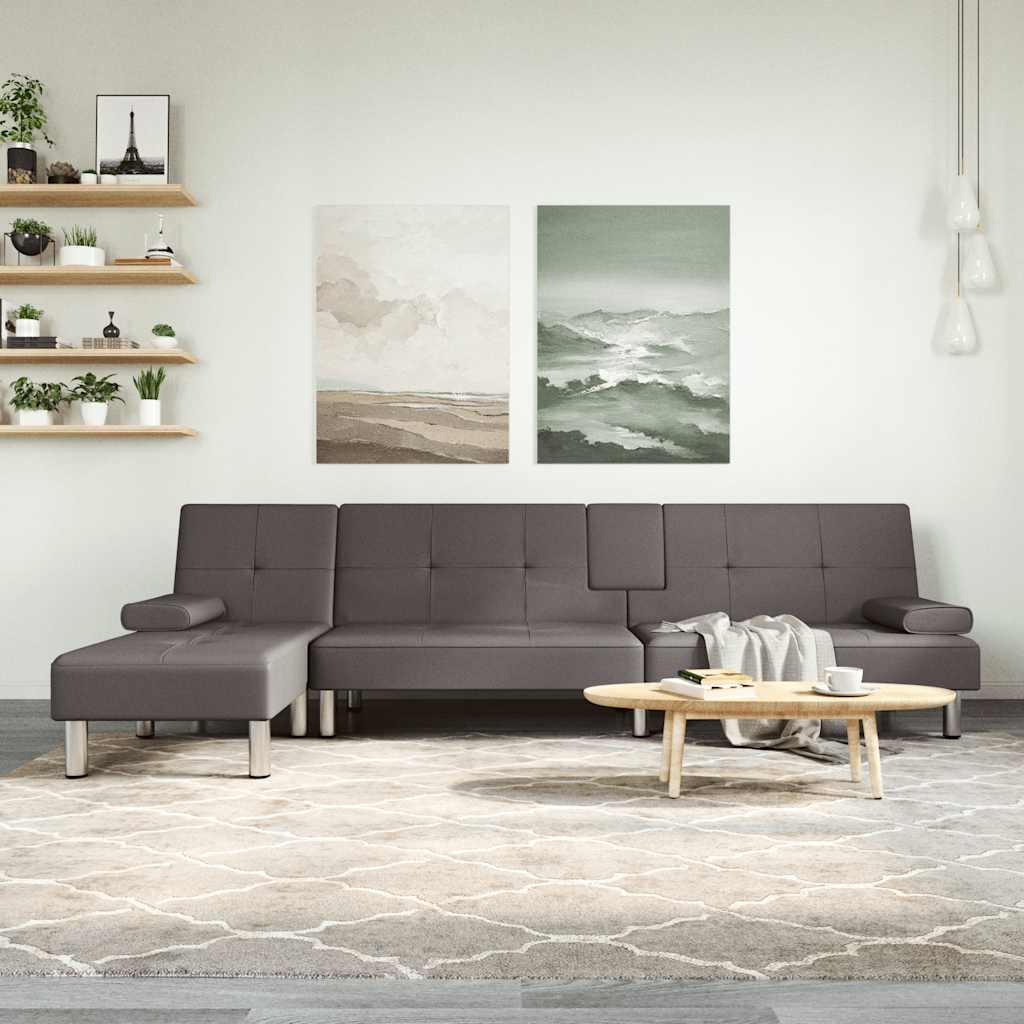 vidaXL Schlafsofa in L-Form Grau 255x140x70 cm Kunstleder