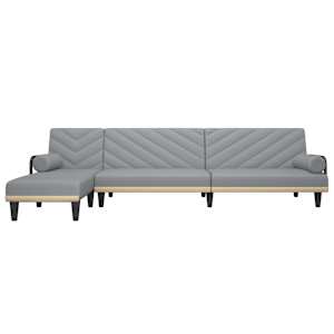 vidaXL Sof&aacute;-cama em forma de L 260x140x70 cm tecido cinzento-claro