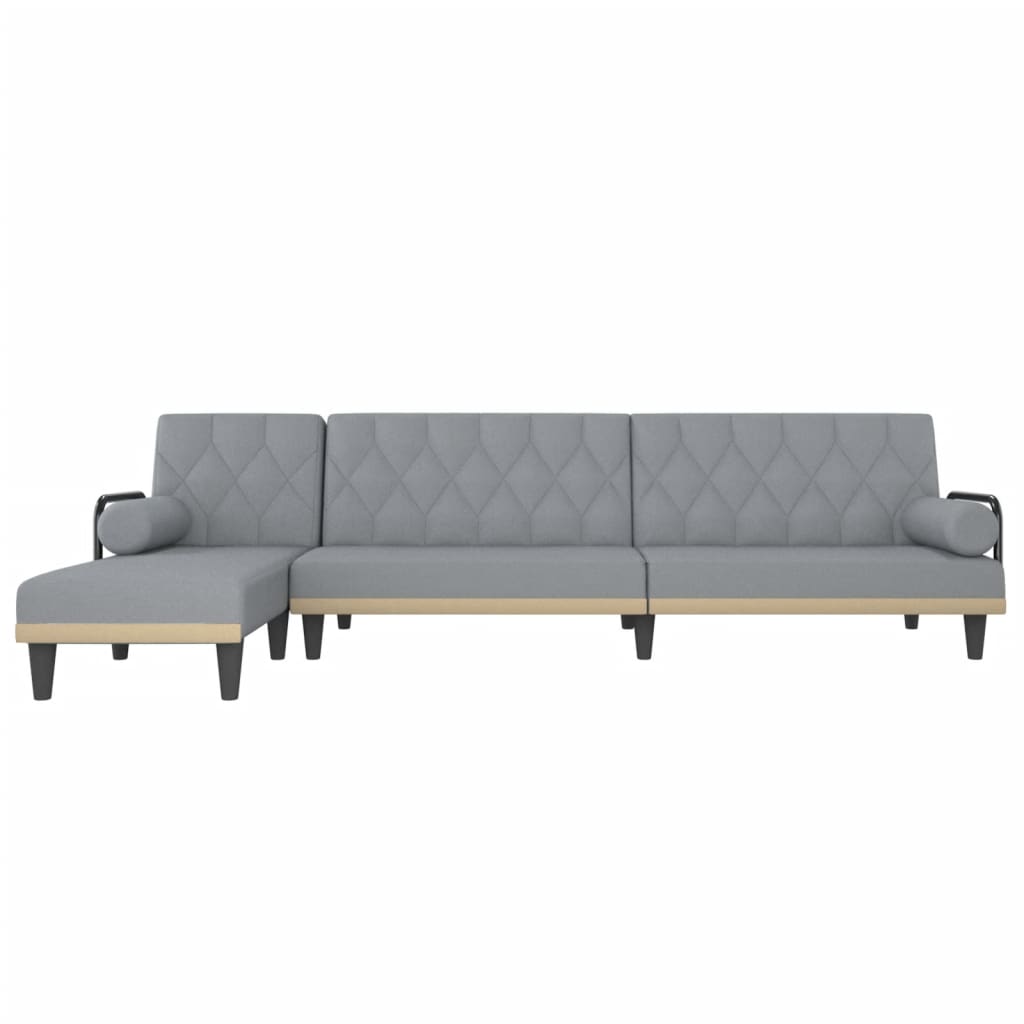 vidaXL Slaapbank L-vormig 260x140x70 cm stof lichtgrijs afbeelding