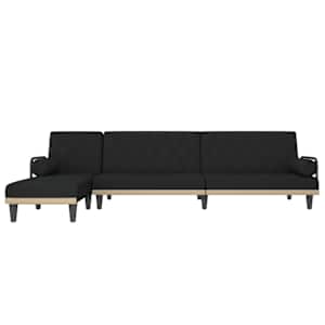 vidaXL Sof&aacute;-cama em forma de L 260x140x70 cm tecido preto