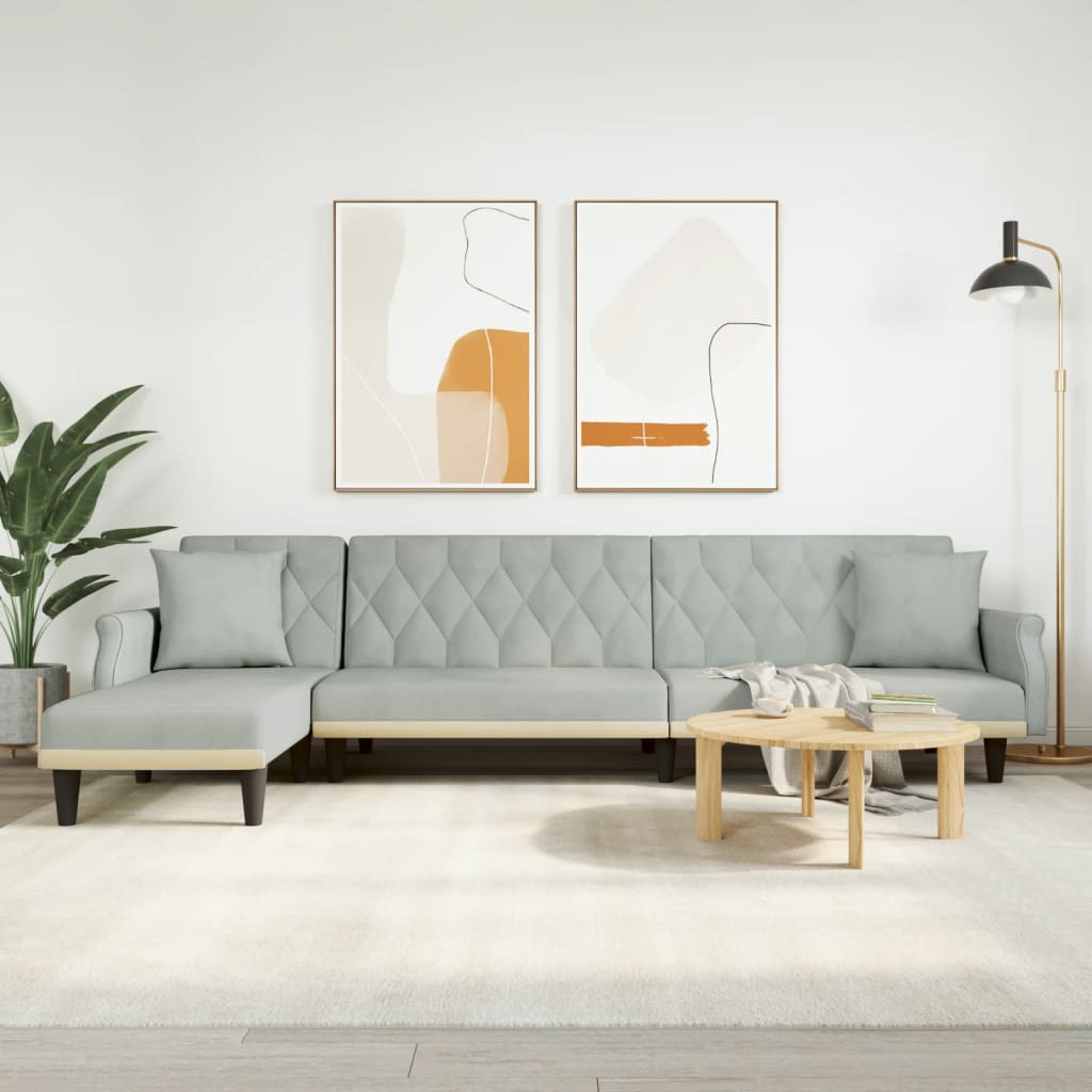 vidaXL Schlafsofa in L-Form Hellgrau 271x140x70 cm Samt