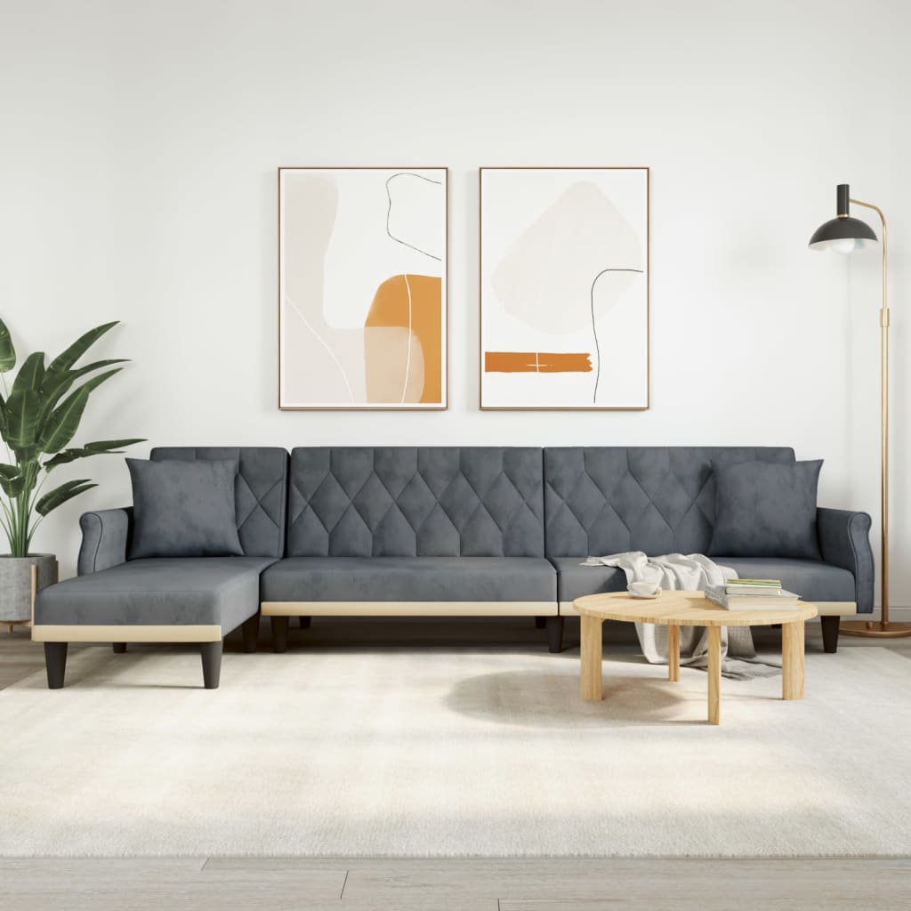 vidaXL Schlafsofa in L-Form Dunkelgrau 271x140x70 cm Samt